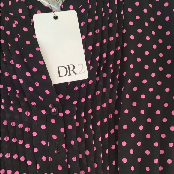 DR2 women pm black pink polka dot flutter short sleeves tie elastic waist dress - Picture 6 of 10